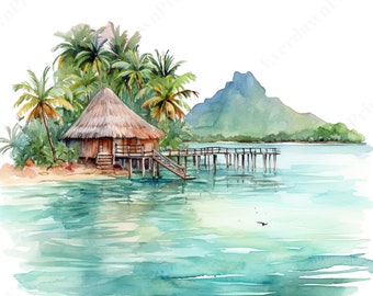 25 Aquarell Bora-Bora Clipart - Transparente PNG - Tropical Island Clipart im PNG-Format Karte machen Sofort-Download für kommerzielle Nutzung