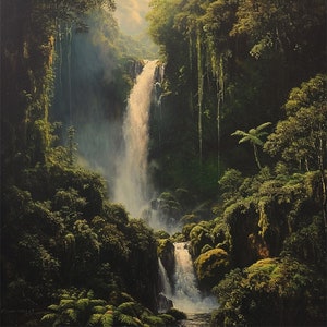 24 verzauberter Wald Wasserfall Digitale Kunst Download, üppige grüne Natur Landschaft, druckbare Wandkunst, Wohnkultur, Malerische Ansicht Foto