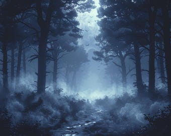 28 Dark Forest Clipart, Nighttime Woods Illustration, Moonlit Forest, Mystical Tree Silhouette, Enchanted, Forest Clipart, Digital Download