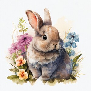 29 Blumen Bunnies Clipart, hochwertige PNGs, Kinderzimmer Kunst, digitaler Planer, Aquarell, Kartenherstellung, Journaling, digitaler Download