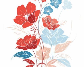 24 Watercolor Floral Clipart, Red and Blue Flowers Illustration, Botanical Art Digital Download, Scrapbooking Graphics, Invitation Design