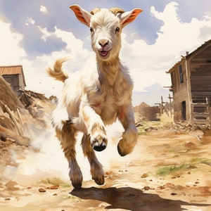 28 Heureux bébé chèvre aquarelle avec arrière-plan, PNG de haute qualité, chevreau, bébé animal, aquarelle, fabrication de cartes, téléchargement numérique