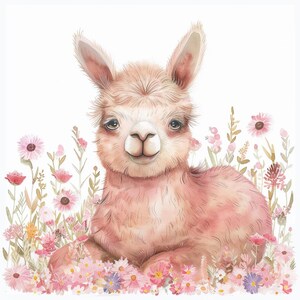 24 Cute Alpaca Clipart, Watercolor Animal Art, Flower Meadow ...