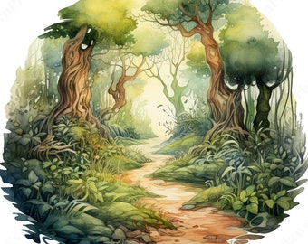 26 Enchanted Forest Watercolor Clipart, Transparent Forest Clipart, Forest Watercolor Clipart, Card Making, Digital Planner, Borders