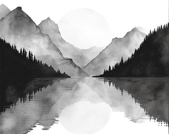 20 Monochrome Mountain Landscape Clipart, Watercolor Background, High Quality PNG, Watercolor Clipart, Card Making, Digital Planner