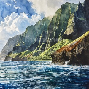 24 Na Pali Coast Hawaii aquarelle Clipart - PNG transparent - Clipart au format PNG - fabrication de cartes - téléchargement immédiat pour un usage commercial