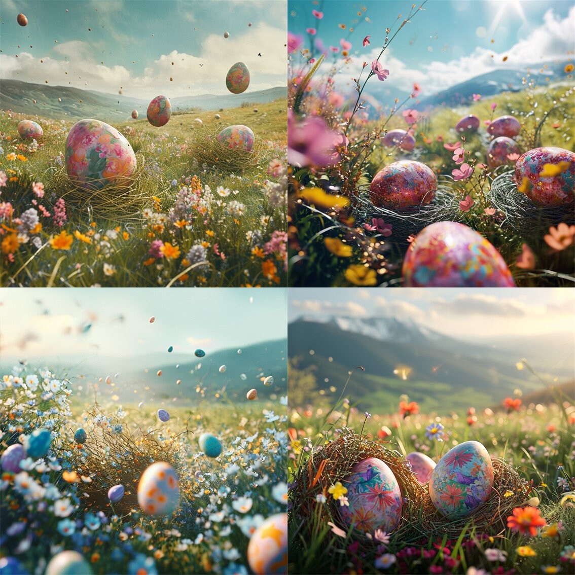 20 Spring Meadow Easter Eggs Clipart, Spring Meadow Easter Eggs Digital