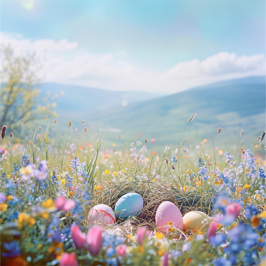 20 Spring Meadow Easter Eggs Clipart, Spring Meadow Easter Eggs Digital