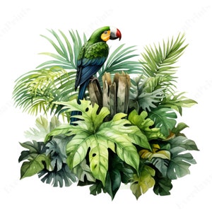 Arrangement of tropical foliage featuring palm fronds and lush greenery