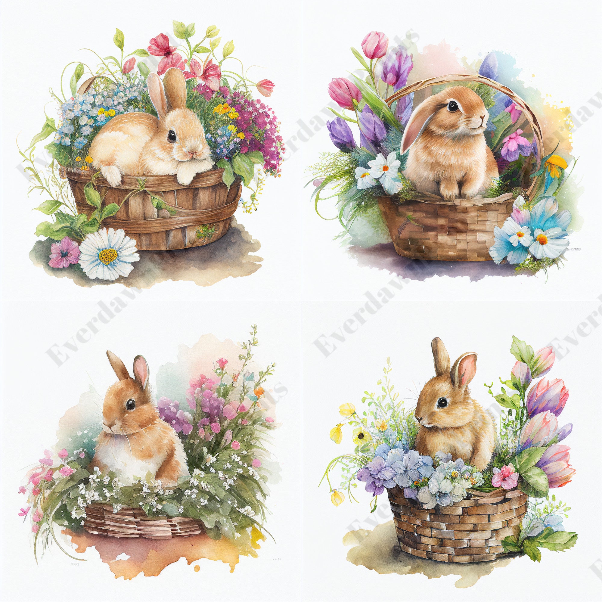 36 Easter Bunny Basket Clipart High Quality Pngs Nursery Etsy