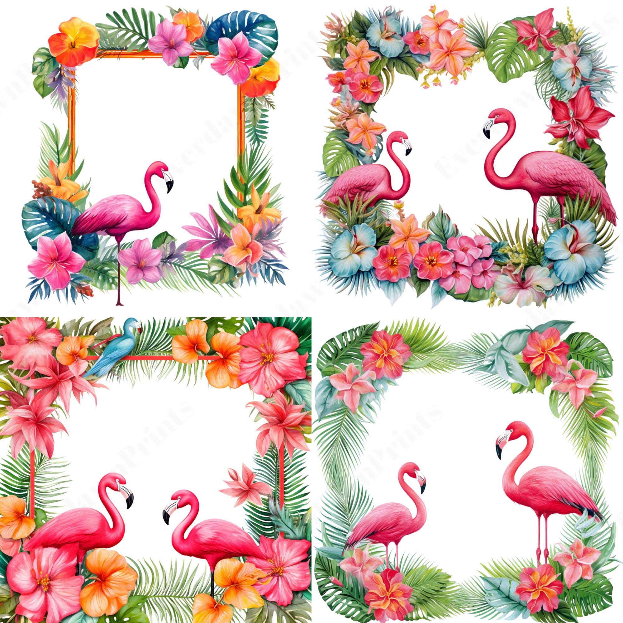 16 Watercolor Flamingo Borders, Watercolor Borders, Flamingo Clipart ...