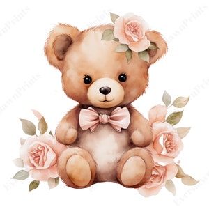 31 teddybeer aquarel clipart deel 2, transparante PNG, Bear baby shower, verjaardag Bear ballonnen, babymeisje, instant digitale download