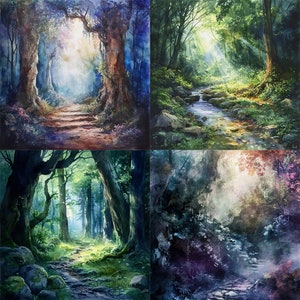 Magical pathway leading through a vibrant, enchanted forest