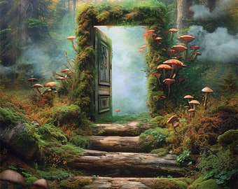 24 Enchanted Forest Portal with Mystical Mushroom, Clipart, High Quality PNG Digital Download, Card Making Digital Planner