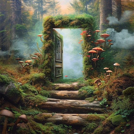24 Enchanted Forest Portal with Mystical Mushroom, Clipart, High Quality PNG Digital Download, Card Making Digital Planner
