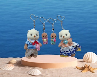 Handmade Sea Otter Keychain | Flocked Animal Keyring, Bag Charm