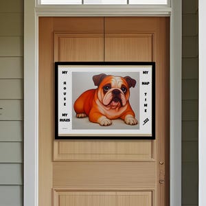 Stampa Digitale Bulldog Inglese Divertente Poster Cane A4 “My House My Rules” Decorazione Murale Umoristica per Amanti dei Cani Dog Print