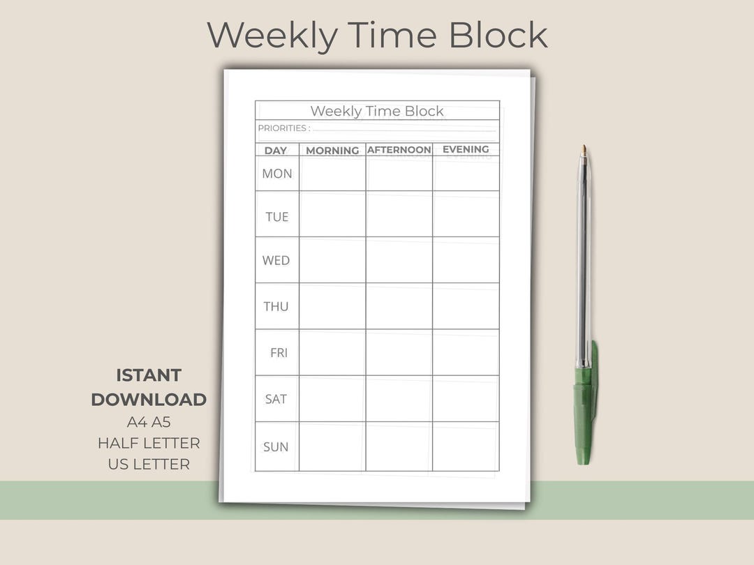 Time Blocking Weekly Planner Printable PDF, Productivity Organizer ...