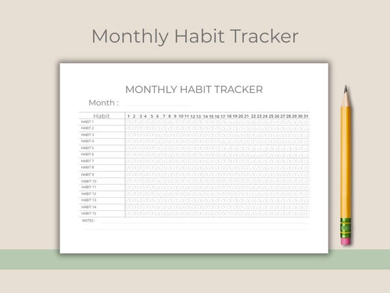 Monthly Habit Tracker Printable, Minimal Habit Tracker PDF, Landscape Planner, Goal Tracker, Productivity Planner, Instant Download