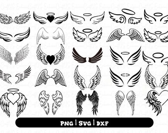 25 Engelsflügel SVG-Bundle, Engelsflügel Clip Art, Flügel geschnitten Datei für Silhouette, Engelsflügel Bundle, Flügel Svg Png Dxf, Gedenkstätte svg, rip svg