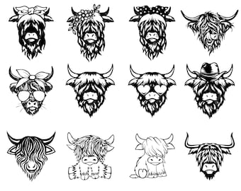 Highland Kuh Bundle | Schnittbares Design SVG PNG DXF |vDesigns Cricut Cameo-Datei Silhouette | Sofort Download