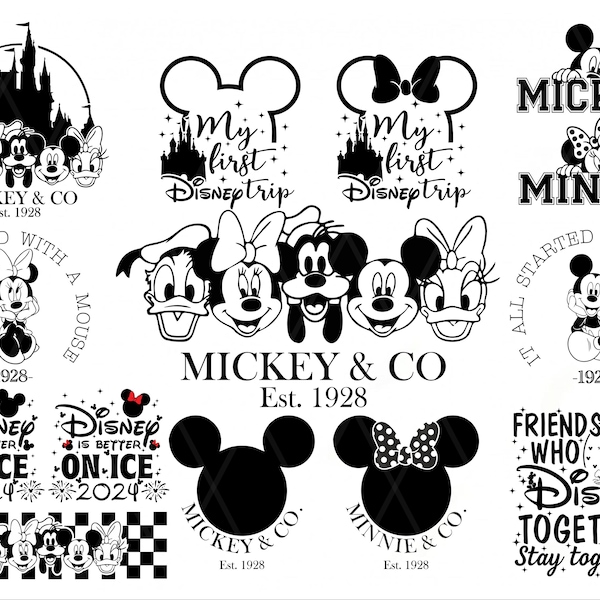 Mickey Bundle Svg Png Cricut Printable Clipart Silhouette, Mouse Svg, Castle Svg, mouse and friends, Minniee Mickeyy magicworld svg