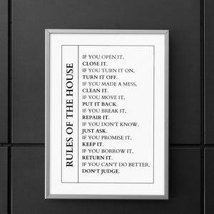 Rules of House Wall Decoration Instant Download Family Rules House Rule Decor Funny Wall Sticker Kitchen Printable Airbnb Rules Idea Gift
