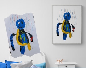 Los dibujos de tus hijos convertidos en obras de arte / Pósteres personalizados de obras de arte de niños / Arte mural personalizado / Regalos creativos para pequeños artistas
