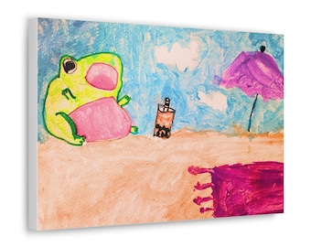 La obra de arte de tus hijos en un lienzo / Regalos para pequeños artistas / Lienzo personalizado a partir de un dibujo