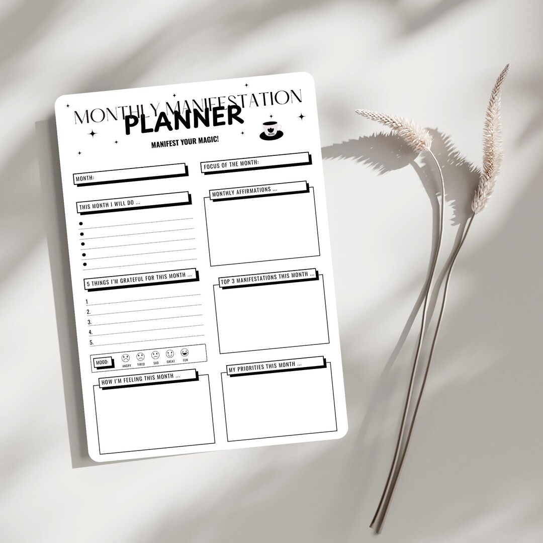 Monthly Manifestation Planner | Self-care Journal | Mindset Journal | Gratitude and Affirmations ...