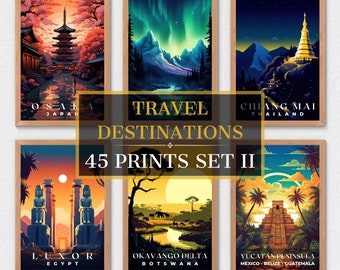 45 Travel Destination Prints, Travel Poster, Travel Wall Decor, Retro Travel Poster, Office Poster, Home Decor, Travel Art, Digital Download