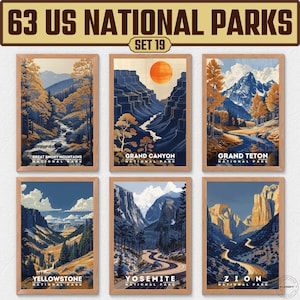 63 US National Park Prints, National Park Poster, Travel Wall Decor, Retro Travel Poster, Office Poster, Home Decor, Digital Download