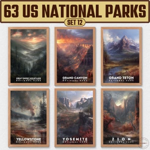63 US National Park Prints, National Park Poster, Travel Wall Decor, Retro Travel Poster, Office Poster, Home Decor, Digital Download