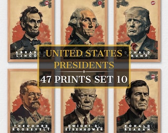 47 US Presidents Prints, US Presidents Poster, American History, Office Poster, Home Decor, Digital Download | S10