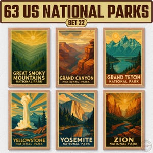 63 US National Park Prints, National Park Poster, Travel Wall Decor, Retro Travel Poster, Office Poster, Home Decor, Digital Download | S22