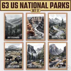 63 US National Park Prints, National Park Poster, Travel Wall Decor, Retro Travel Poster, Office Poster, Home Decor, Digital Download