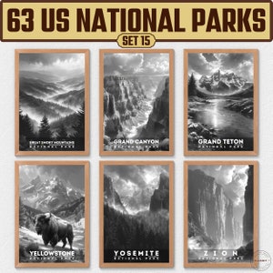 63 US National Park Prints, National Park Poster, Travel Wall Decor, Retro Travel Poster, Office Poster, Home Decor, Digital Download