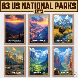 63 US National Park Prints, National Park Poster, Travel Wall Decor, Retro Travel Poster, Office Poster, Home Decor, Digital Download