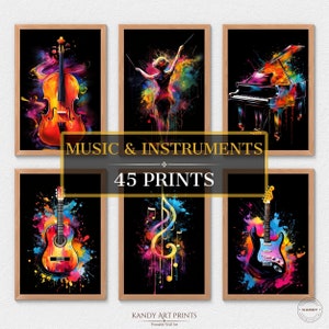 45 Musical Instruments Prints, Musical Instruments, Music Wall Art, Studio Decor, Musical Gift, Home Decor, Digital Download