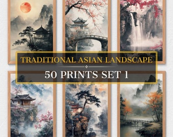 50 dipinti di paesaggi asiatici tradizionali / decorazioni murali / dipinti paesaggistici tradizionali / decorazioni per ufficio tranquille / download digitale