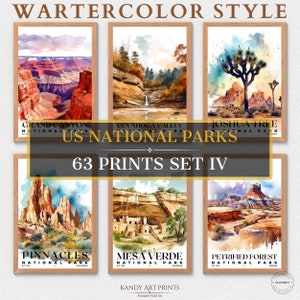 63 US National Park Prints, National Park Poster, Travel Wall Decor, Retro Travel Poster, Office Poster, Home Decor, Digital Download