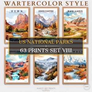 63 US National Park Prints, National Park Poster, Travel Wall Decor, Retro Travel Poster, Office Poster, Home Decor, Digital Download