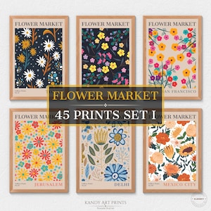 45 Flower Market Prints, Botanical Wall Art, Flower Market Poster, Flower Wall Art, Digital Wall Art, Wall Art Set,Flower Market Print