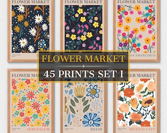 45 impresiones de mercado de flores, arte mural botánico, póster de mercado de flores, arte mural de flores, arte mural digital, set de arte mural, impresión de mercado de flores