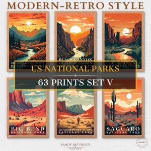 63 US National Park Prints, National Park Poster, Travel Wall Decor, Retro Travel Poster, Office Poster, Home Decor, Digital Download