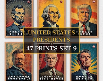 47 US Presidents Prints, US Presidents Poster, American History, Office Poster, Home Decor, Digital Download | S09