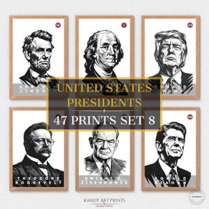 47 US Presidents Prints, US Presidents Poster, American History, Office Poster, Home Decor, Digital Download | S08