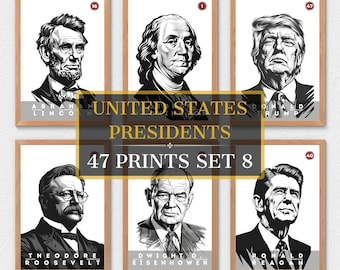 47 US Presidents Prints, US Presidents Poster, American History, Office Poster, Home Decor, Digital Download | S08