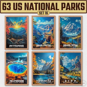 63 US National Park Prints, National Park Poster, Travel Wall Decor, Retro Travel Poster, Office Poster, Home Decor, Digital Download