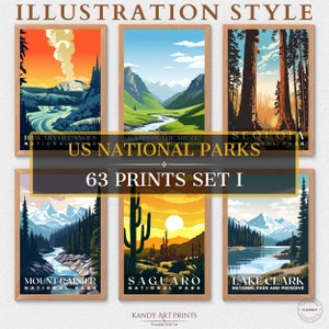 63 US National Park Prints, National Park Poster, Travel Wall Decor, Retro Travel Poster, Office Poster, Home Decor, Digital Download